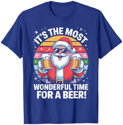 Funny Time for a Beer Santa Christmas T-Shirt - T-Shirt | Royal