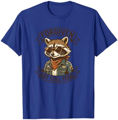 Woman Forgiven But Still Feral Funny Christian Raccoon Girl T-Shirt - T-Shirt | Royal