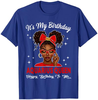 Aquarius Woman Black Girl Women Bow Zodiac Sign Birthday T-Shirt - T-Shirt | Royal