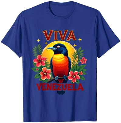Viva Venezuela Tropical Troupial Hibiscus Venezuelan Turpial T-Shirt - T-Shirt | Royal