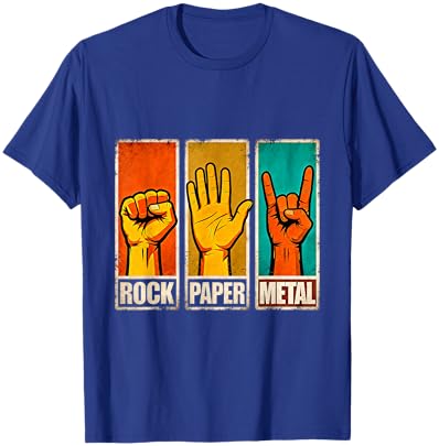 Rock Paper Metal Funny Hand Gesture RockMusic Design T-Shirt - T-Shirt | Royal