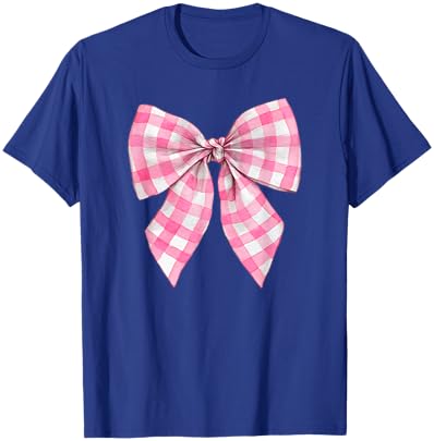Pink and White Gingham Plaid Coquette Bow Trendy Retro Cute T-Shirt - T-Shirt | Royal