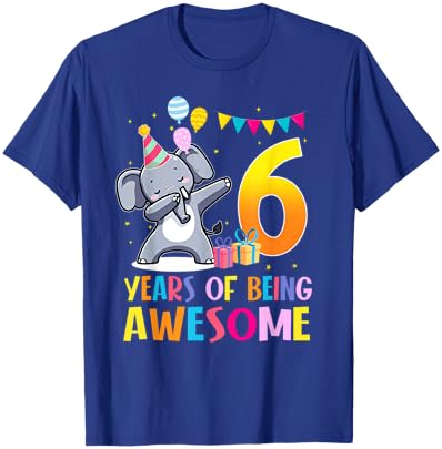 6 Years of Being Awesome Dabbing Elephant Birthday 6th T-Shirt - T-Shirt | Royal