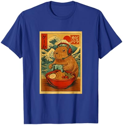 Capybara Gaming Ramen Japanese Ukiyo-e Great Wave Retro Art T-Shirt - T-Shirt | Royal