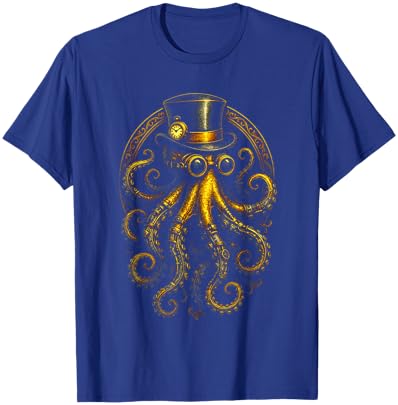 Steampunk Octopus - Retro Funky Gear Art T-Shirt - T-Shirt | Royal