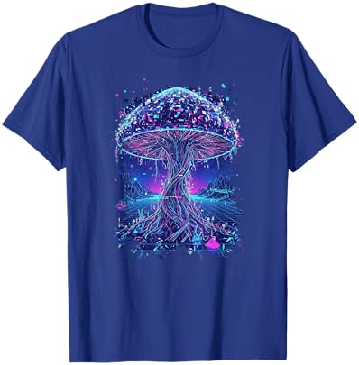 Psychedelic Glitch Mushroom | Cyberpunk Neon Nature Network T-Shirt - T-Shirt | Royal