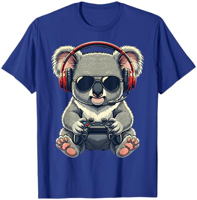 Cute Funny Koala Gamer Gaming Playing Video Games Kids T-Shirt - T-Shirt | Royal