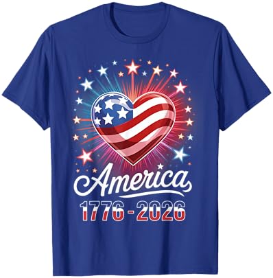 Flag Heart 1776 2026 July 4th 250th Birthday T-Shirt - T-Shirt | Royal