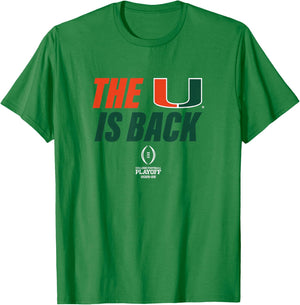 Miami 2025-26 College Football Playoff The U is Back (Gray) T-Shirt - T-Shirt | Irish Green