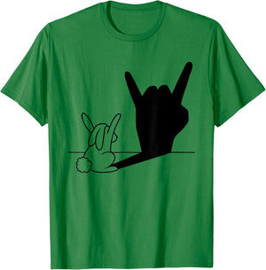 Music Lover Music Band Rabbit Rock n Roll Hand Shadow T-Shirt - T-Shirt | Irish Green