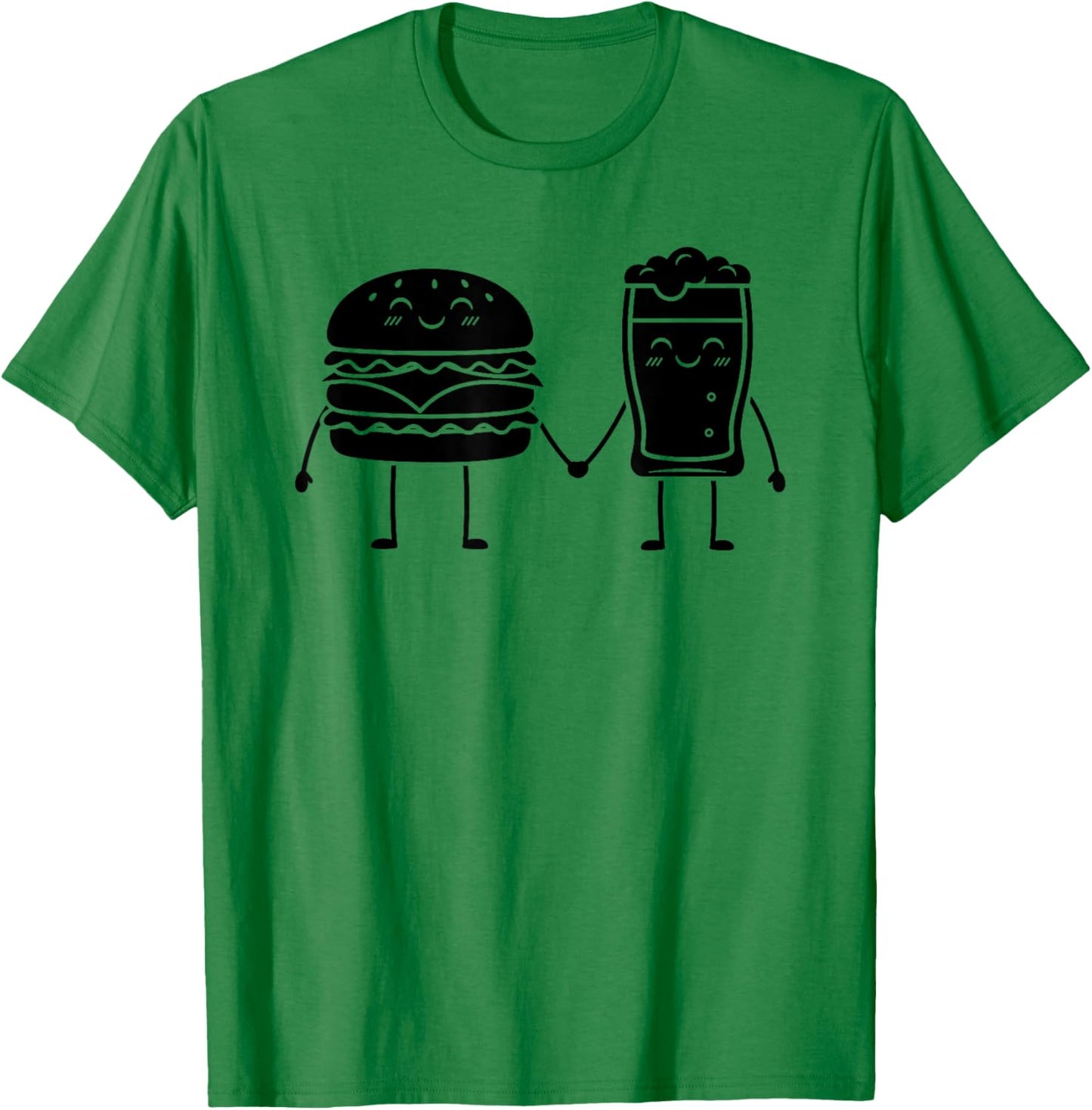 Burger and Beer Cartoon Funny Food Duo Art T-Shirt - T-Shirt | Irish Green