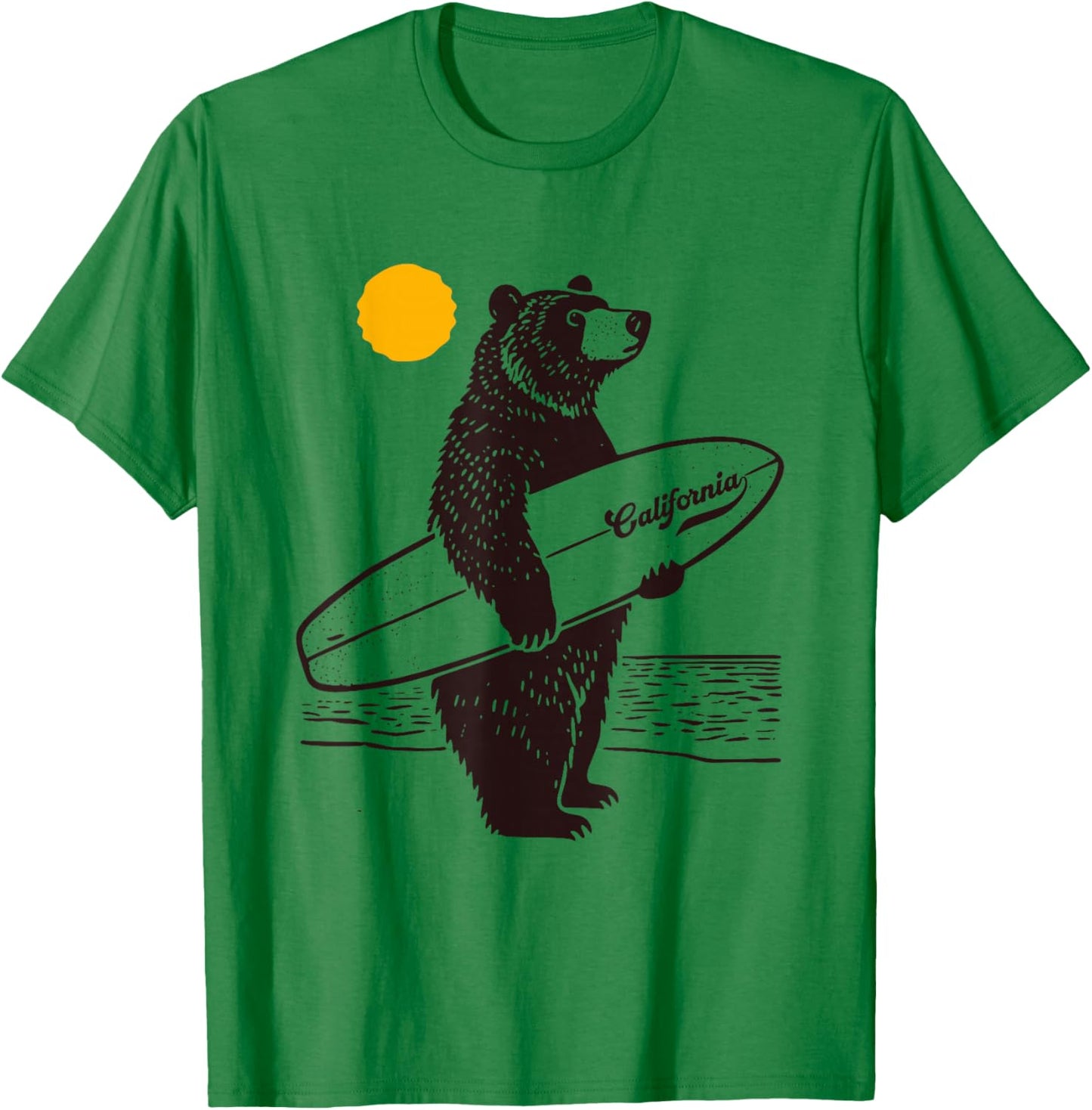 California Surf Bear Retro Surf Life, Beach, Ocean, Surfing T-Shirt - T-Shirt | Irish Green