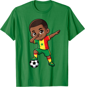 Senegal Dab Kid Cartoon Senegalese Flag for Boys Kids T-Shirt - T-Shirt | Irish Green