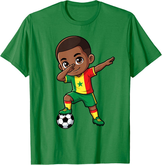 Senegal Dab Kid Cartoon Senegalese Flag for Boys Kids T-Shirt - T-Shirt | Irish Green