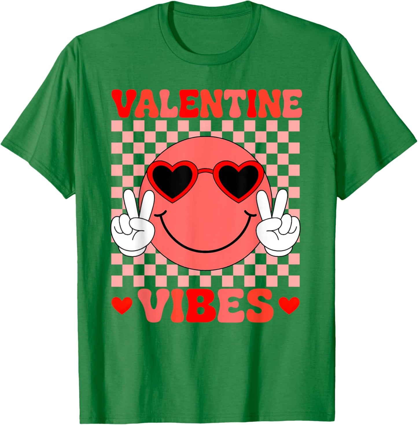 Groovy Valentine Vibes Smile Face Valentines Day Girls Women T-Shirt - T-Shirt | Irish Green