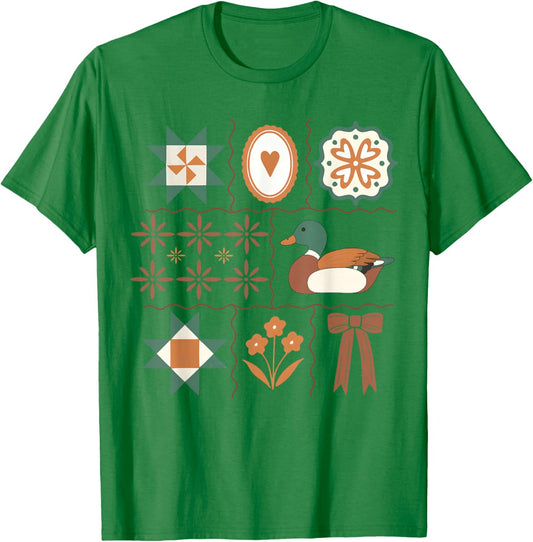 Thrifted Vintage Tiles Decor Mallard Duck Women Men T-Shirt - T-Shirt | Irish Green