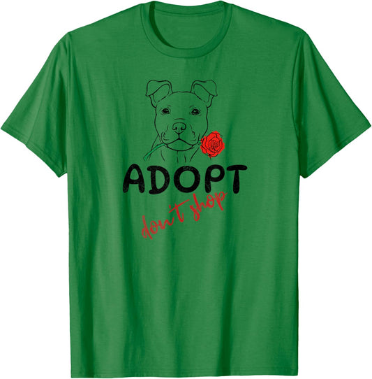 Retro Adopt Don't Shop, Cute Puppy with Rose, Cute Dog T-Shirt - T-Shirt | Irish Green