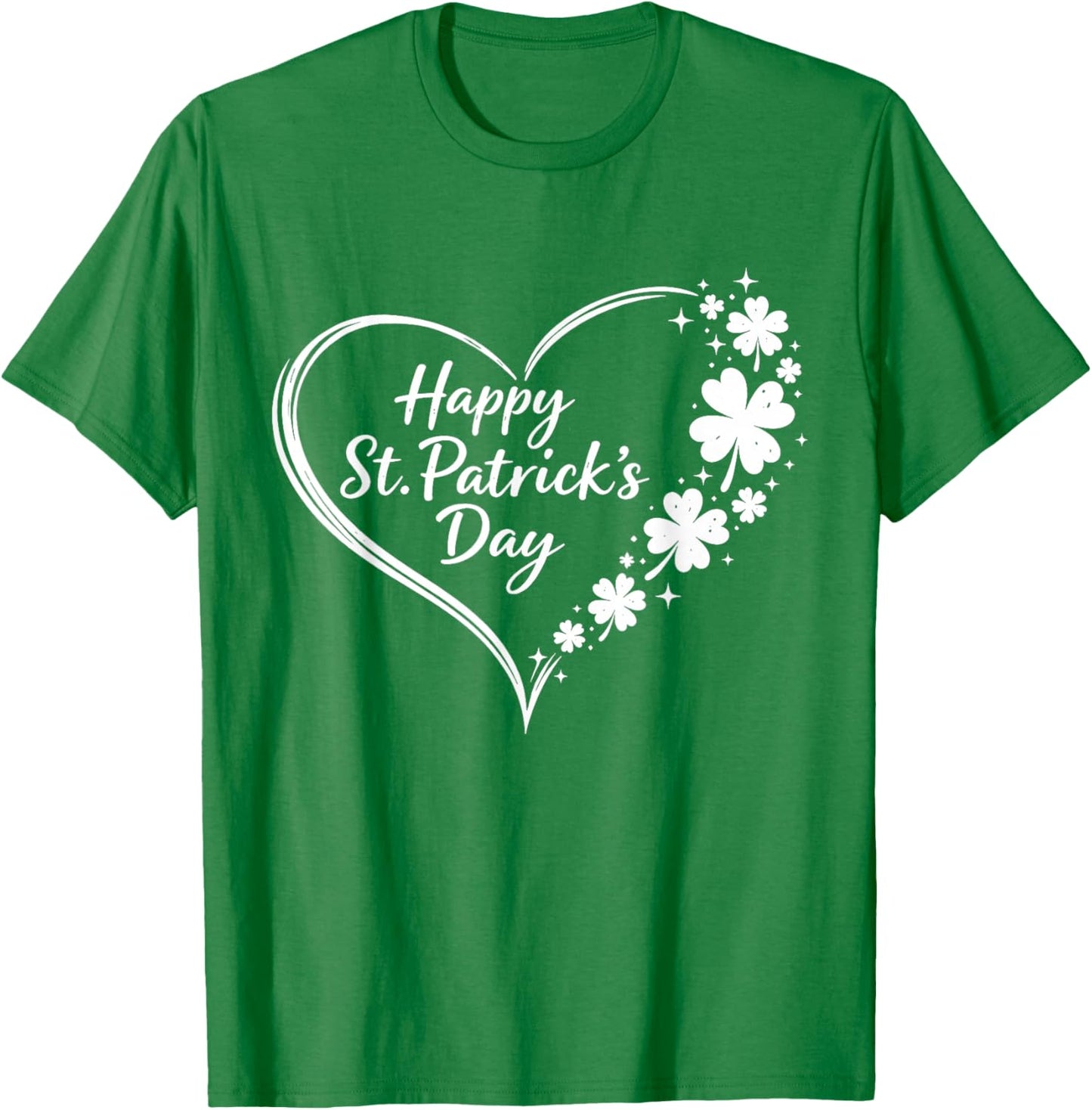 Happy St Patrick's Day Love Heart Shamrock Irish Women Girls T-Shirt - T-Shirt | Irish Green