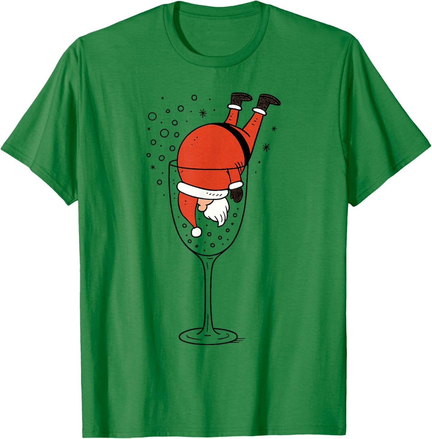 Funny Drunk Santa in Wine Glass Christmas Drinking Party T-Shirt - T-Shirt | Irish Green