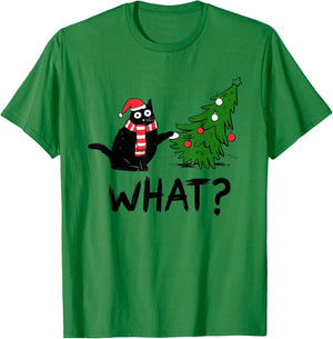 Christmas Cat with Tree What Fun Holiday Design Present T-Shirt - T-Shirt | Irish Green