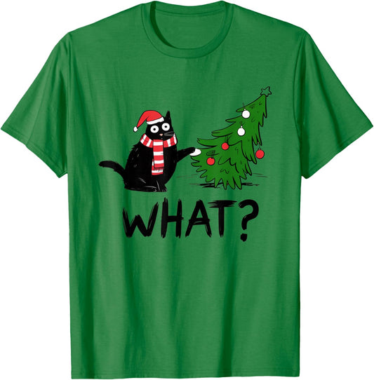 Christmas Cat with Tree What Fun Holiday Design Present T-Shirt - T-Shirt | Irish Green