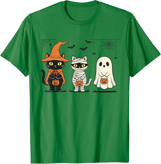 Halloween Black Cat Witch Ghost Pumpkin Women Men Kids T-Shirt - T-Shirt | Irish Green