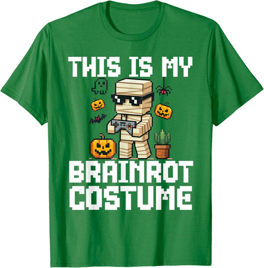 Brainrot Halloween Costume Shirt Kids Zombie Brainrot Gamer T-Shirt - T-Shirt | Irish Green