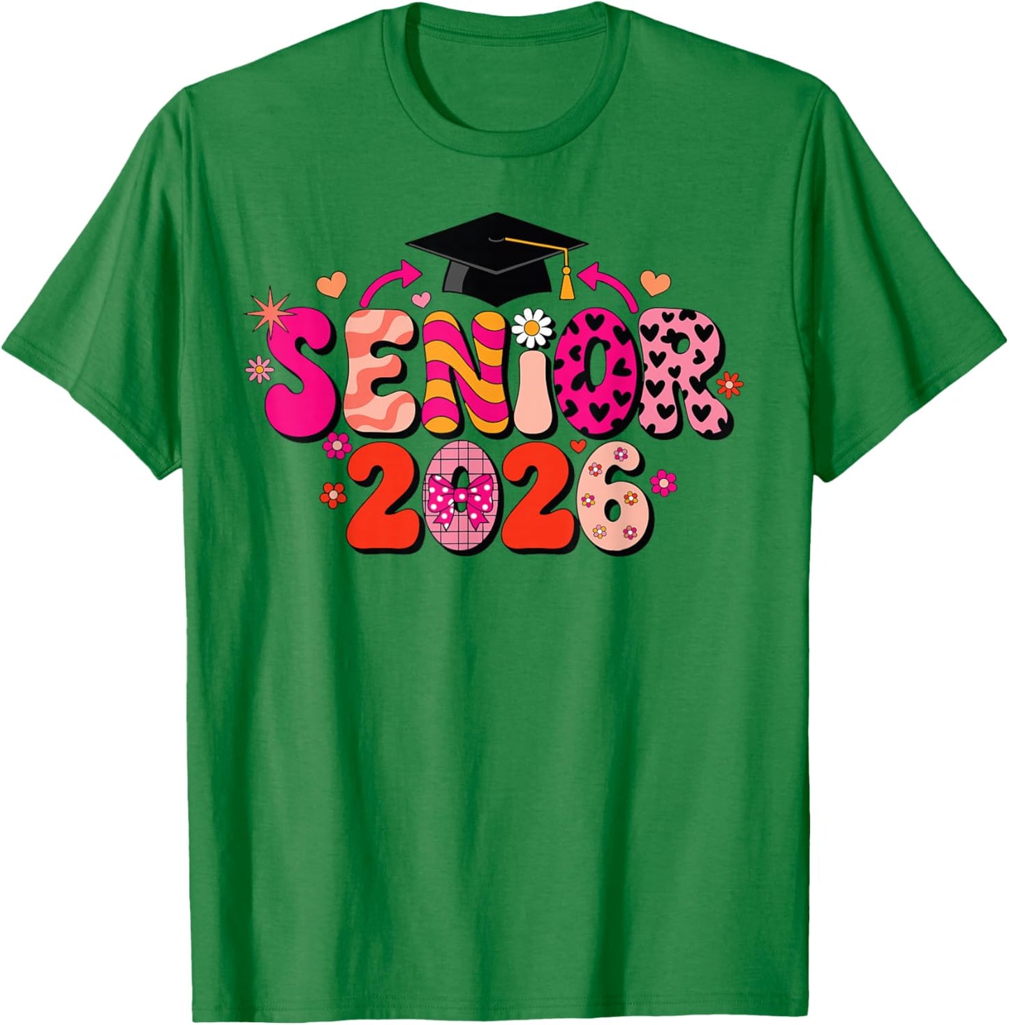 Girls Coquette Pink Bow Senior 2026 Groovy Graduation T-Shirt - T-Shirt | Irish Green