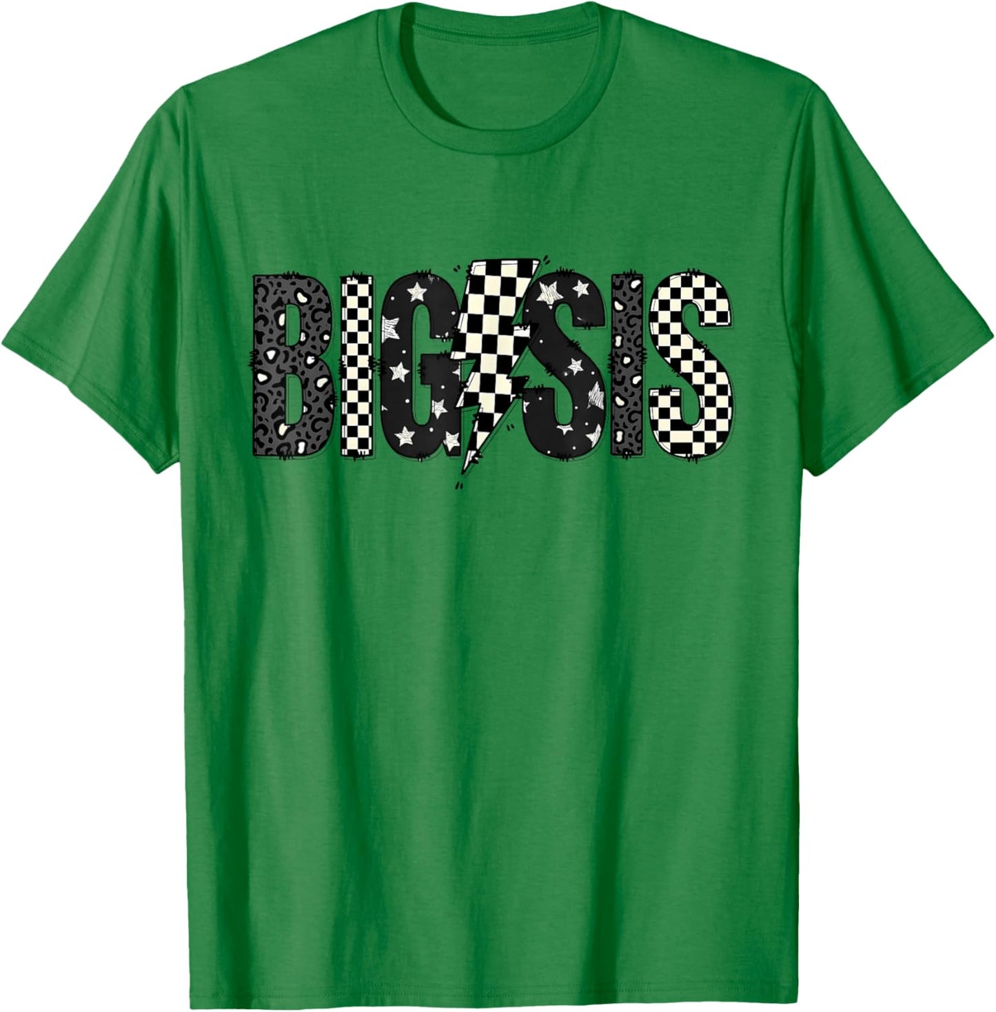 Big Sis Lightning Bolt Checkered New Sister Racing Race Car T-Shirt - T-Shirt | Irish Green