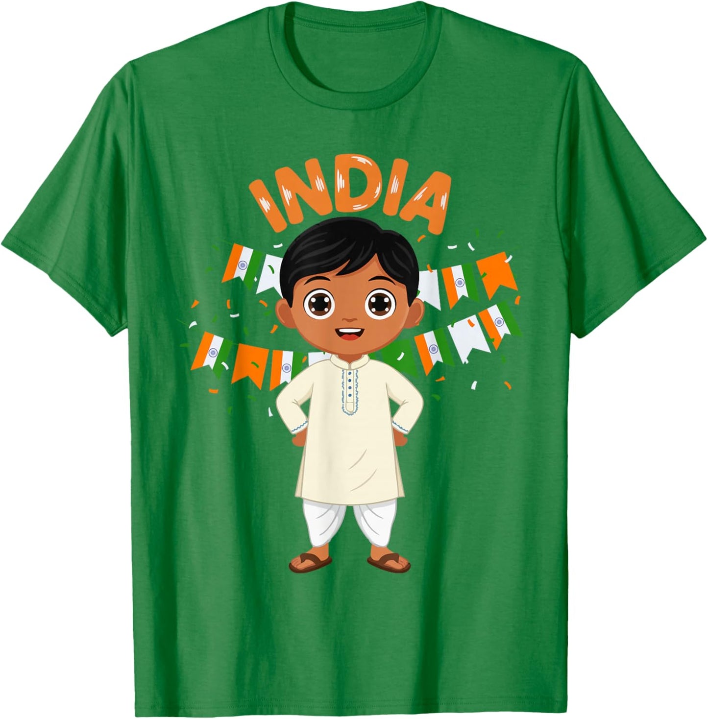 India Indian Boy Traditional Outfit Wear Flag Heritage T-Shirt - T-Shirt | Irish Green