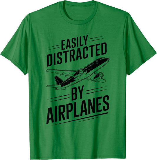 Easily Distracted By Airplanes T-Shirt - T-Shirt | Irish Green