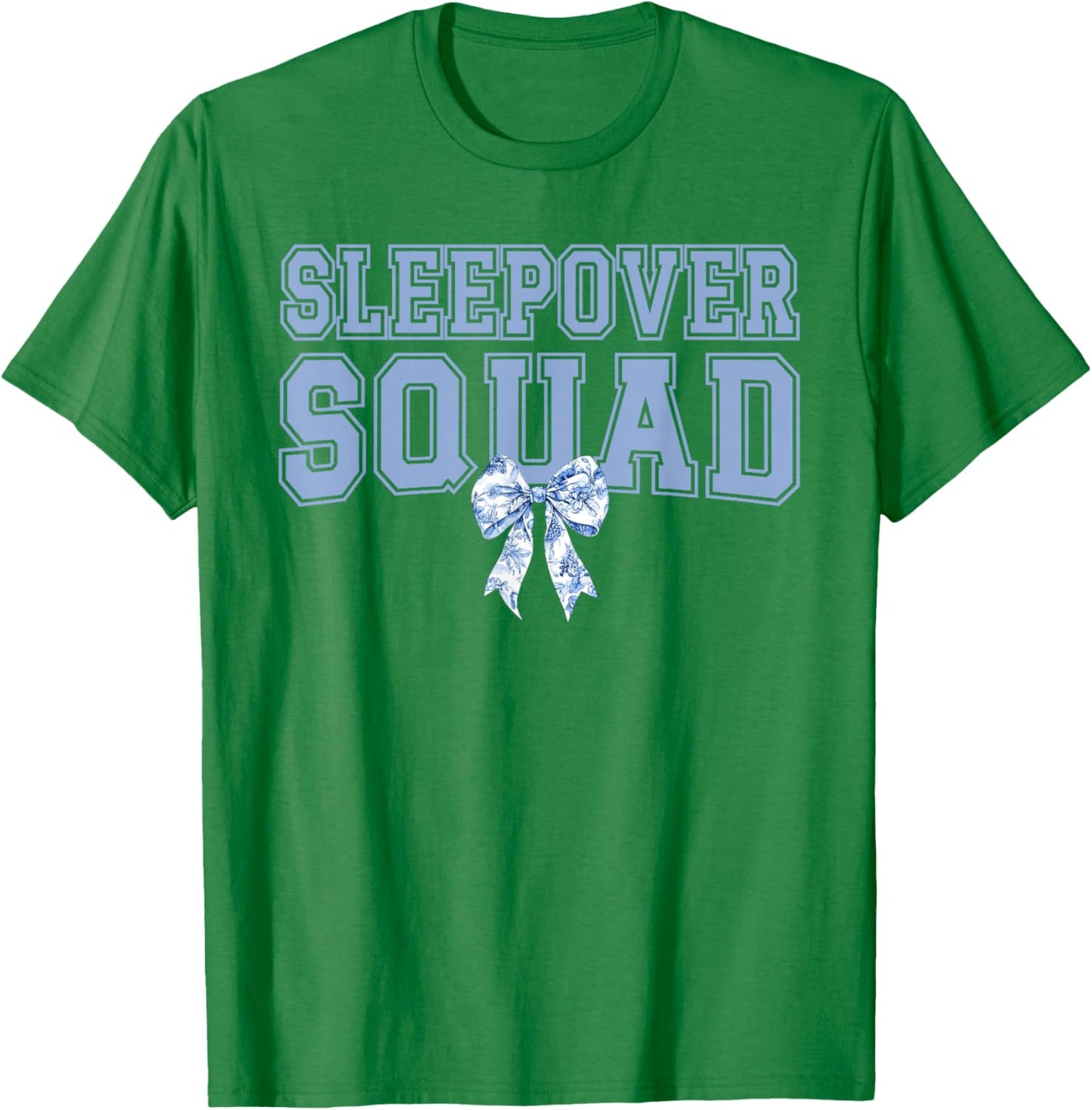 Sleepover Squad Coquette Toile Blue Bow Girls Party T-Shirt - T-Shirt | Irish Green