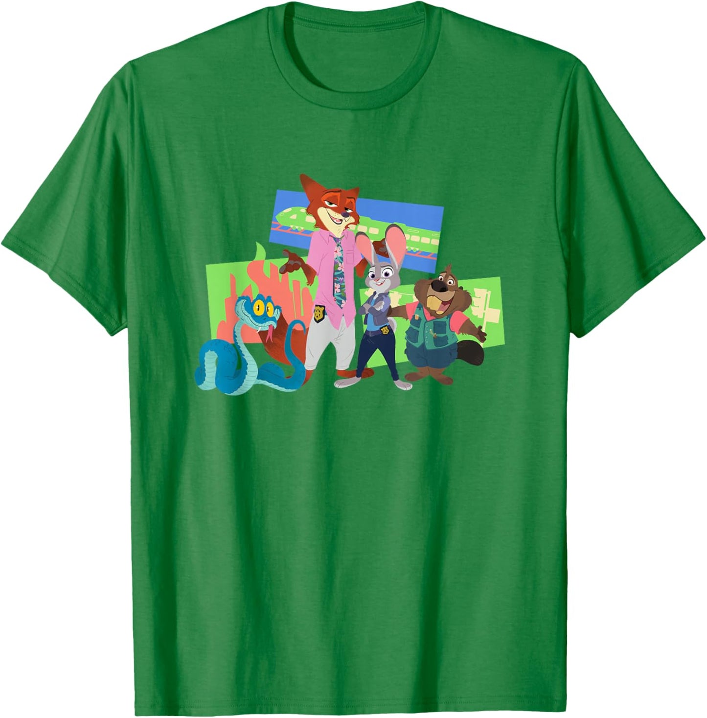 Disney Zootopia 2 Main Characters & Landmarks Group Shot T-Shirt - T-Shirt | Irish Green