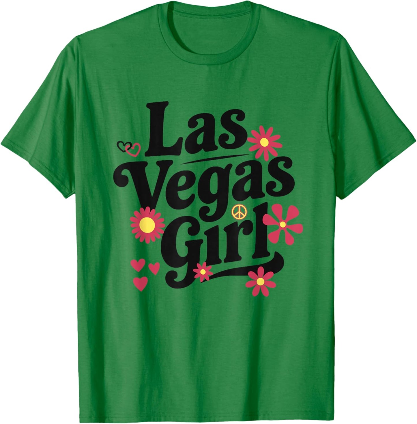 Retro Las Vegas Girl Flowers LV Throwback T-Shirt - T-Shirt | Irish Green