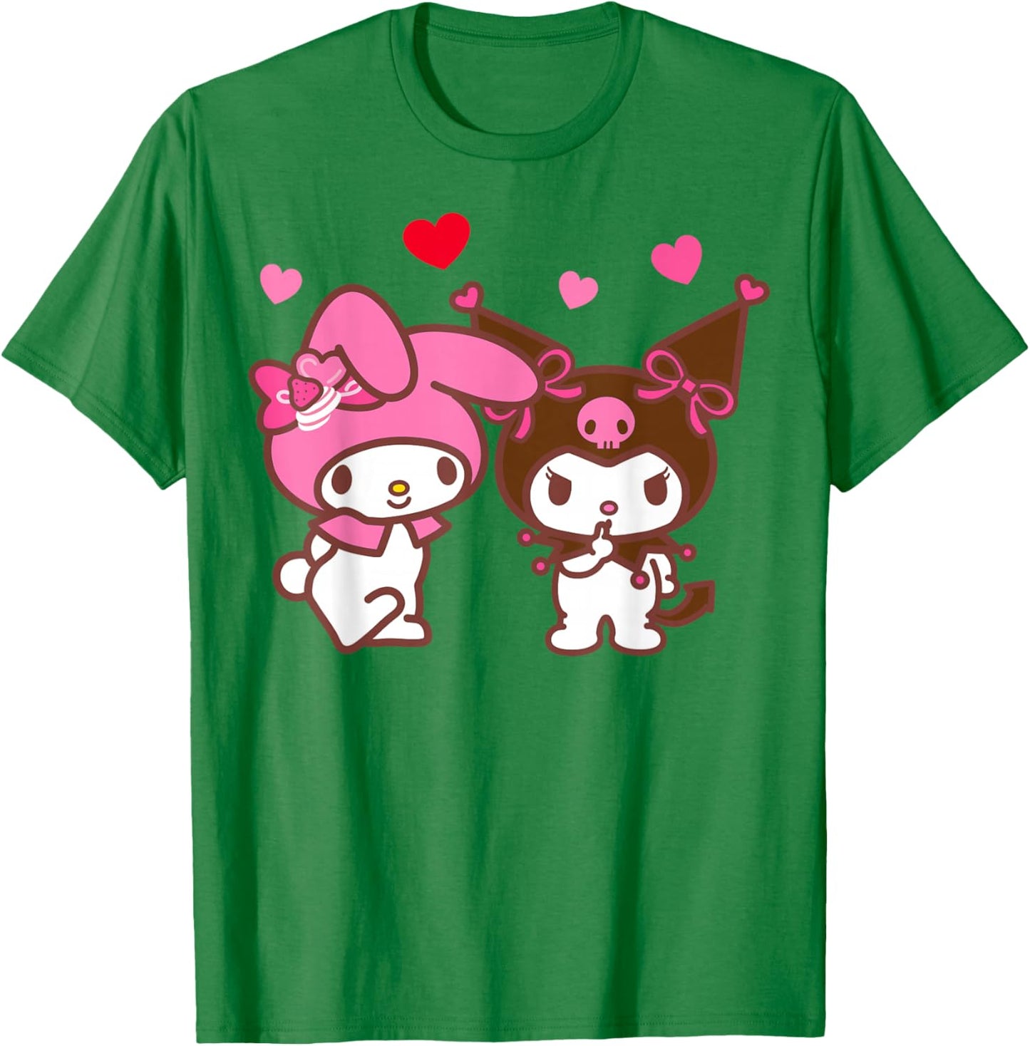 Hello Kitty Valentine's Day My Melody and Kuromi Hearts T-Shirt - T-Shirt | Irish Green