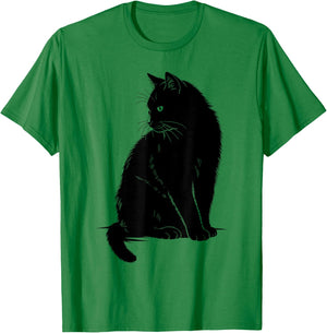 Minimalist Cat Art Cute Black Cat Owner Feline Art Kitten T-Shirt - T-Shirt | Irish Green