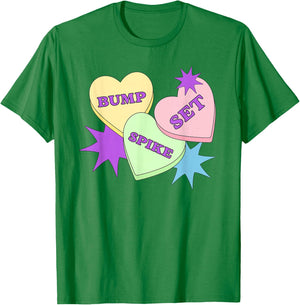 Volleyball Valentine's Day Sports Bump Set Spike Cute Hearts T-Shirt - T-Shirt | Irish Green