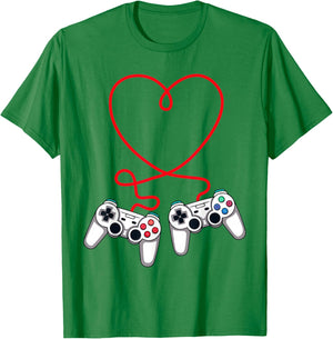 Video Gamer Valentines Day Controllers Heart Teens Boys Kids T-Shirt - T-Shirt | Irish Green