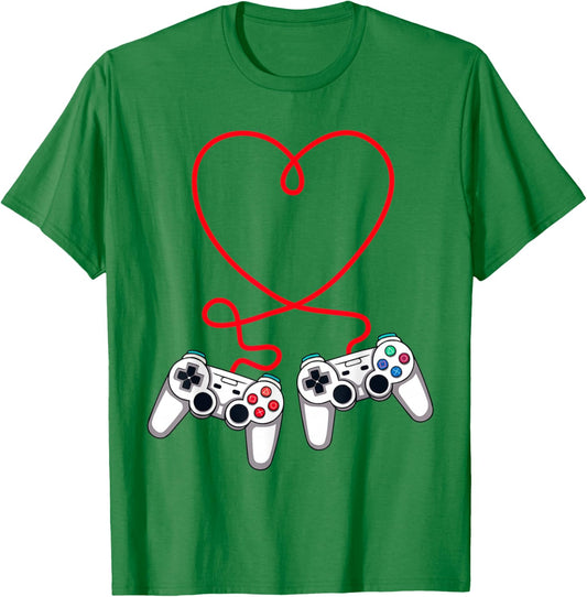 Video Gamer Valentines Day Controllers Heart Teens Boys Kids T-Shirt - T-Shirt | Irish Green