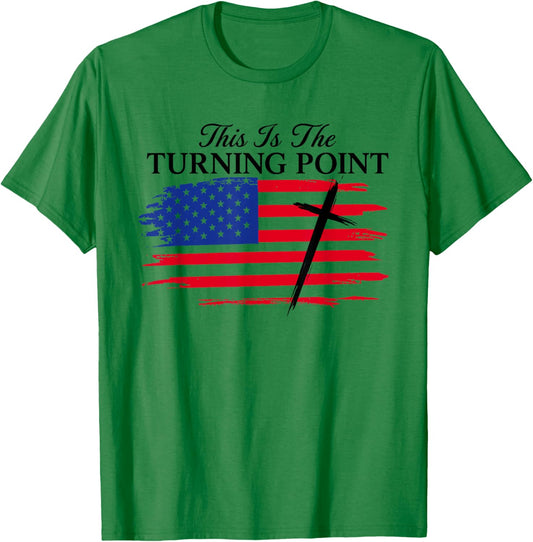 White This is The Turning Point American Flag T-Shirt - T-Shirt | Irish Green