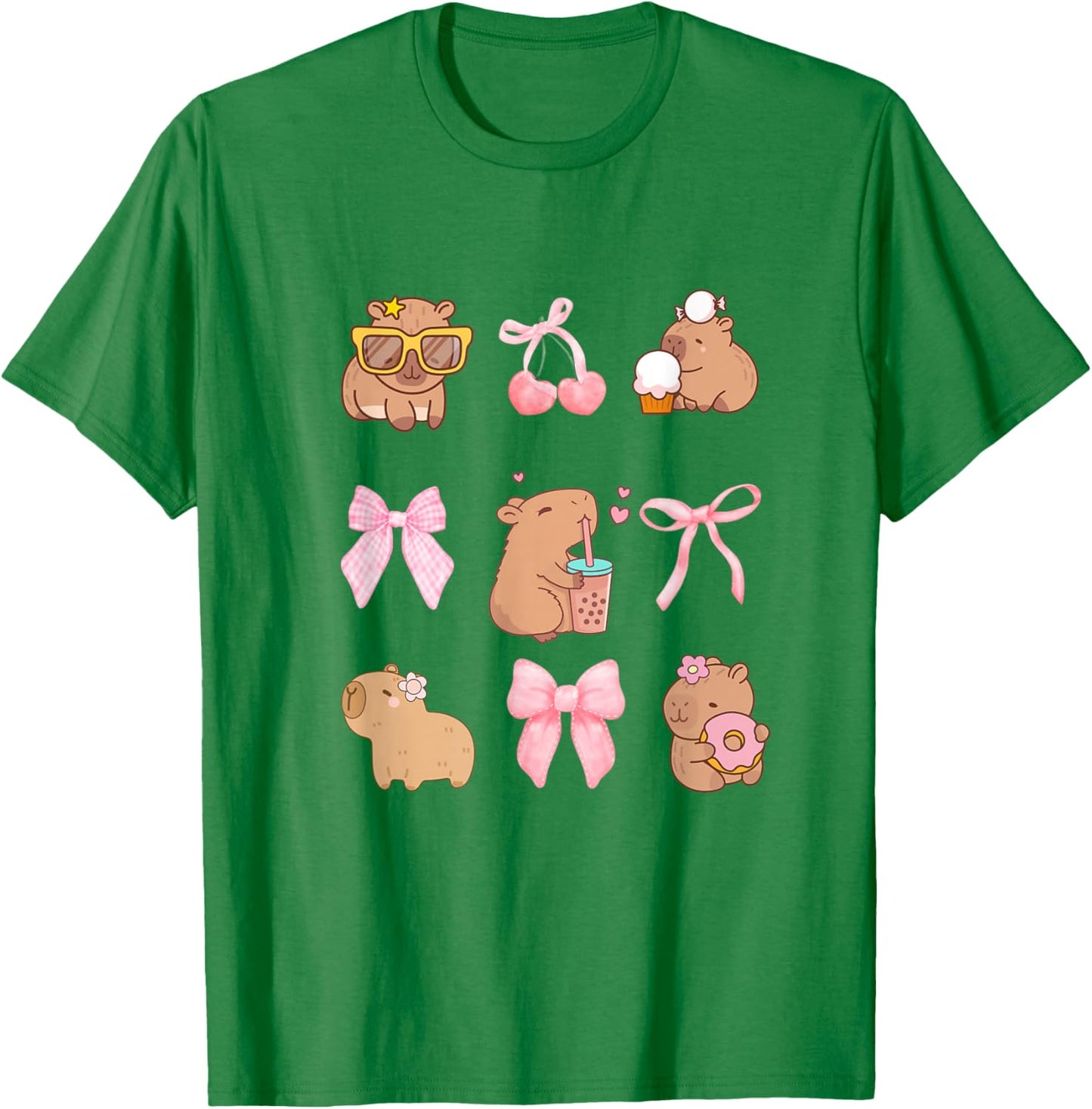 Cute Coquette Bow Capybara Pajamas Pjs Clothes Girls T-Shirt - T-Shirt | Irish Green
