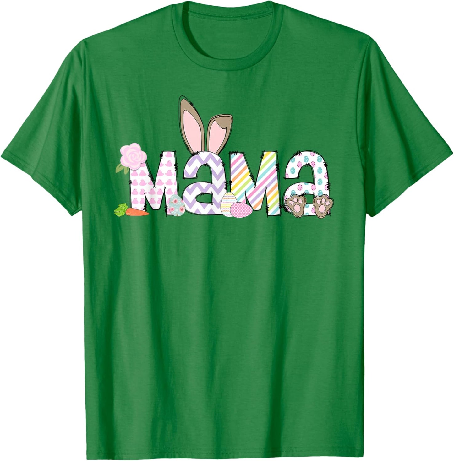Mama Funny Bunny Rabbit Mom Happy Easter Day Trendy Retro T-Shirt - T-Shirt | Irish Green