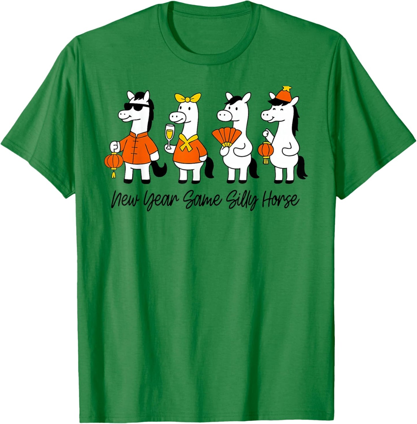 Humorous Silly Horse Lunar New Year Chinese Celebration T-Shirt - T-Shirt | Irish Green