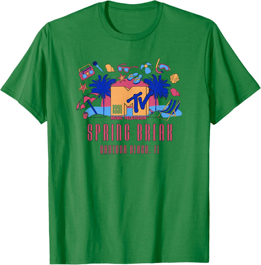 MTV Spring Break Daytona Beach 1991 Icons Vintage TV T-Shirt - T-Shirt | Irish Green