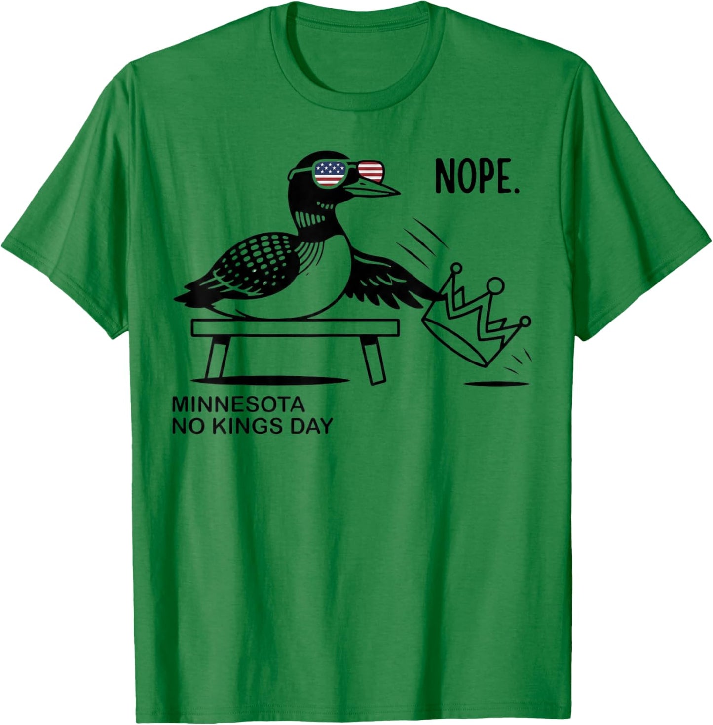 Minnesota No Kings Day Common Loon State Bird Crown Protest T-Shirt - T-Shirt | Irish Green