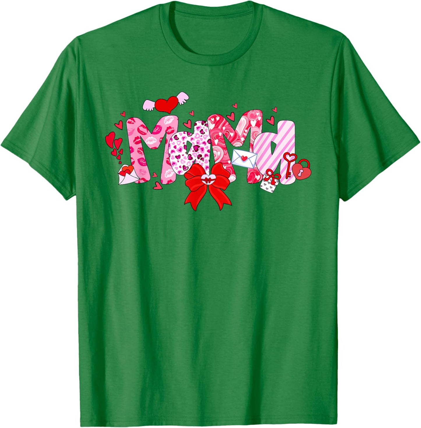 Valentine Mama Heart Mom Valentines Day Coquette Bow T-Shirt - T-Shirt | Irish Green