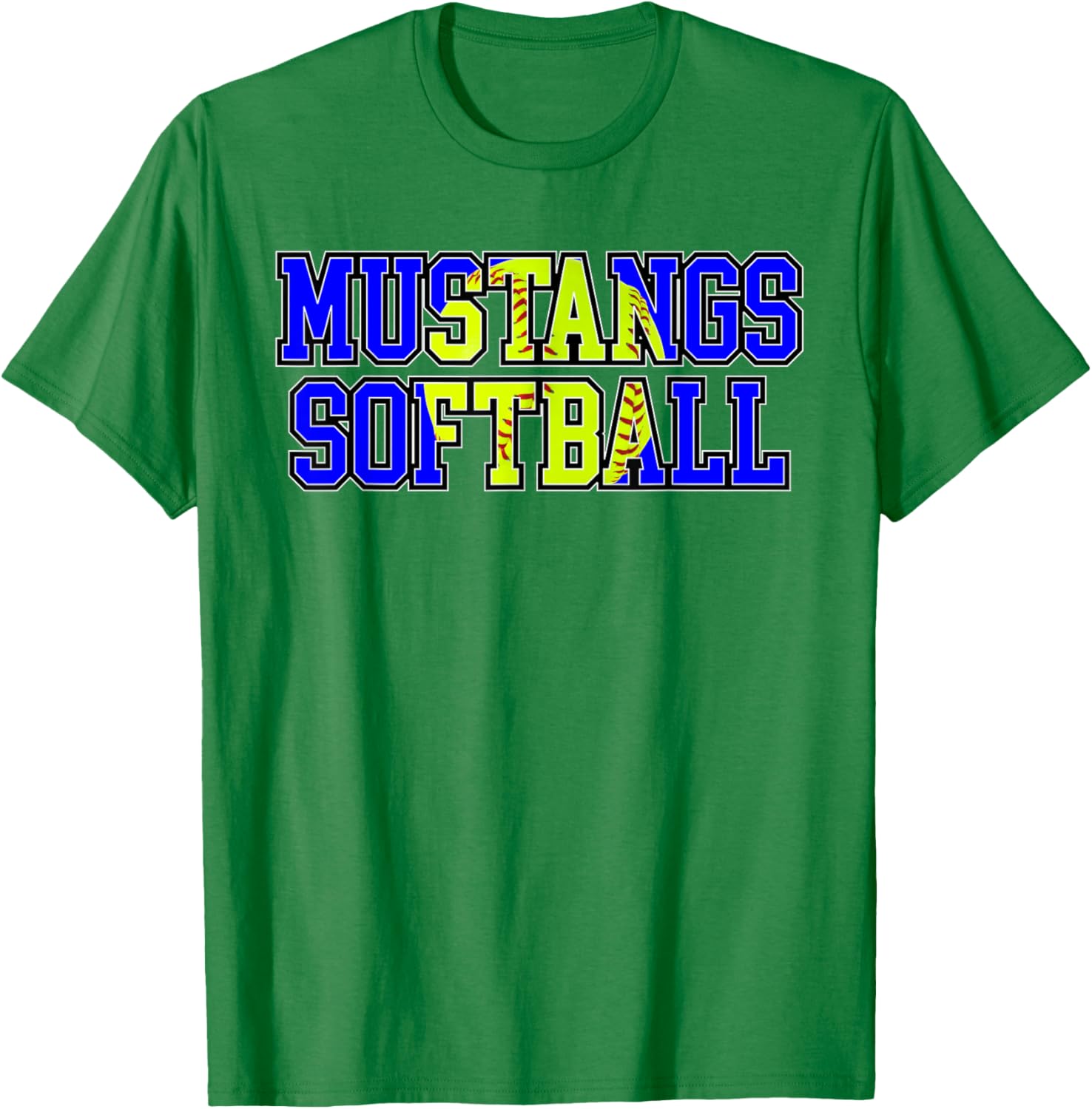 Mustangs Softball Mom Blue Mustang Pride Game Day Team T-Shirt - T-Shirt | Irish Green