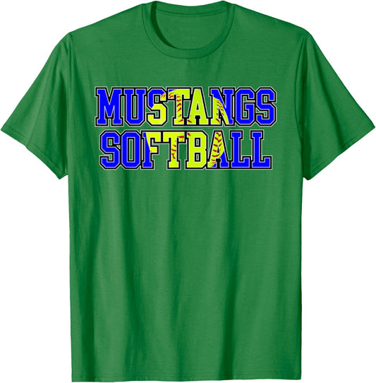 Mustangs Softball Mom Blue Mustang Pride Game Day Team T-Shirt - T-Shirt | Irish Green