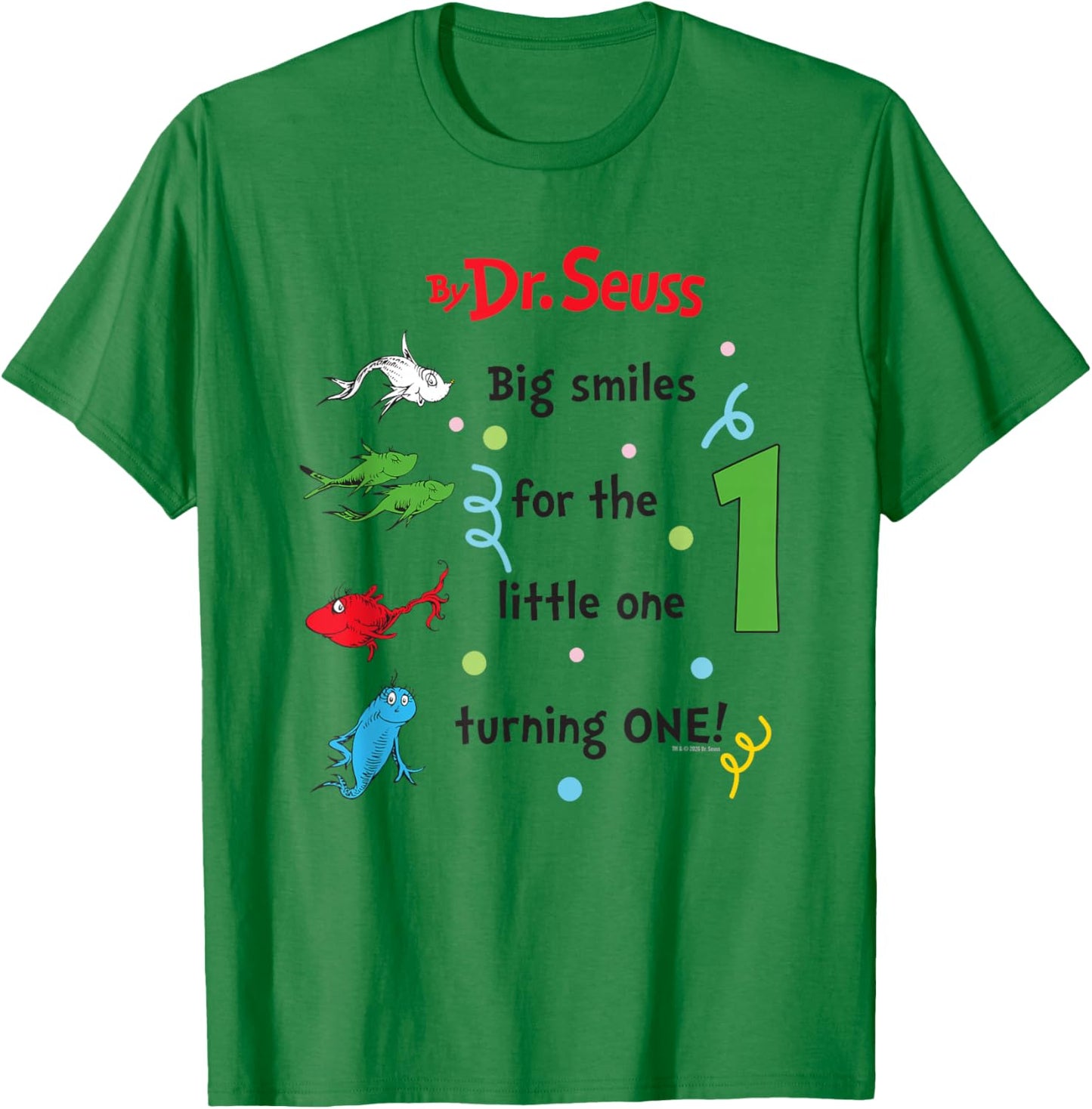Dr. Seuss 1 Fish 2 Fish Birthday Officially Licensed T-Shirt - T-Shirt | Irish Green