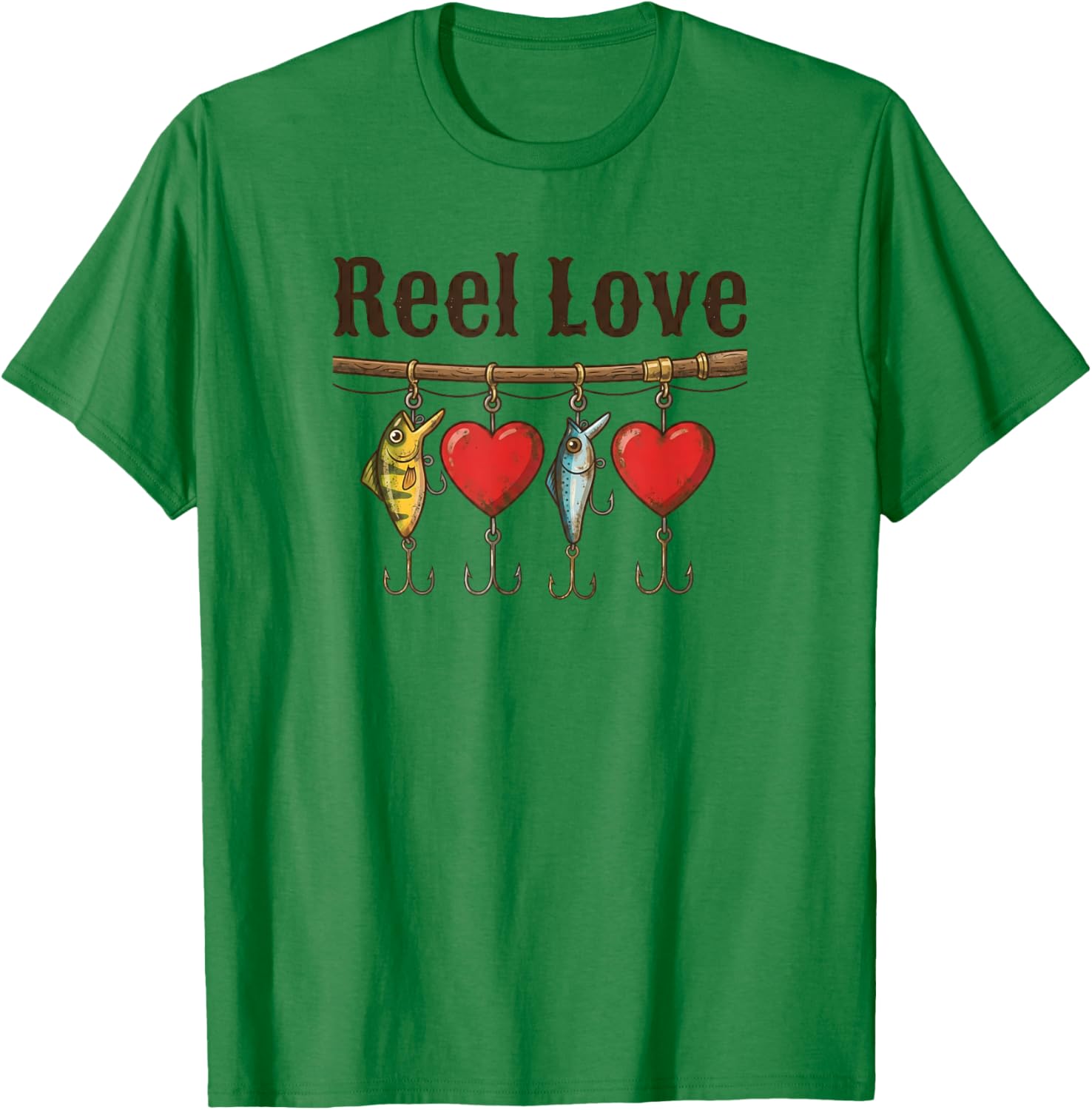 Reel Love Fishing Lures Hearts T-Shirt - T-Shirt | Irish Green